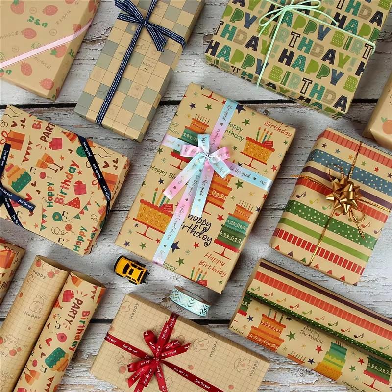 50*70cm Kraft Paper Retro Gift Box Packaging Material Happy Birthday Gift Wrapping Paper Diy Party Decoration Paper