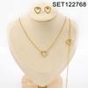 European Diamond-Accented Heart Jewelry Set: Necklace, Bracelet & Earrings in Titanium Steel for Women's Luxurious Style.