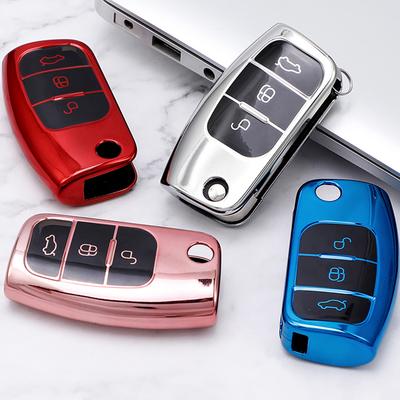 Coque Housse de Protection pour Clé de Voiture en TPU pour Ford Focus 2 MK2 Fiesta Mondeo Galaxy Falcon Territory Ecosport Porte-Clés Télécommande 3 Boutons