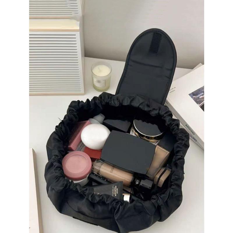 1pc Portable Black Drawstring Makeup Bag Cosmetic Pouch Travel Organizer Travel Makeup Cosmetic Vacation Organizer Large Capacity holds