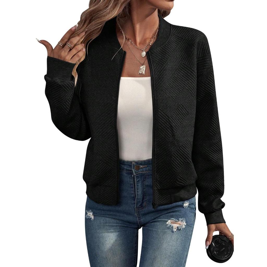 Herbst Winter Einfarbig Reißverschluss Jacke Baseball Kragen Casual Mantel für Frauen Langarm Jacken & Mäntel