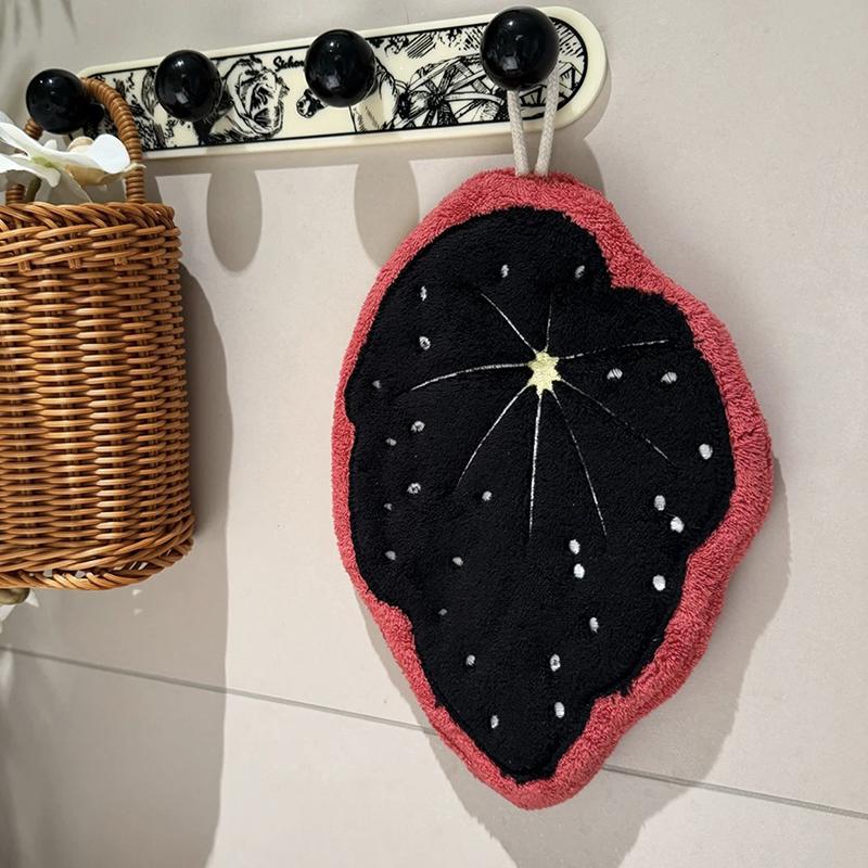 Creative Monstera Leaf Hand Towels Soft Coral Fleece Washing Hands Towel Hanging Kitchen Cleaning Rag Handkerchief Absorbent
