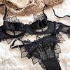 French Underwear Set Sexy Lace Flowers Embroidery Bra Set Women Intimates Summer Ultra Thin Breathable Bralette Lingerie Panties