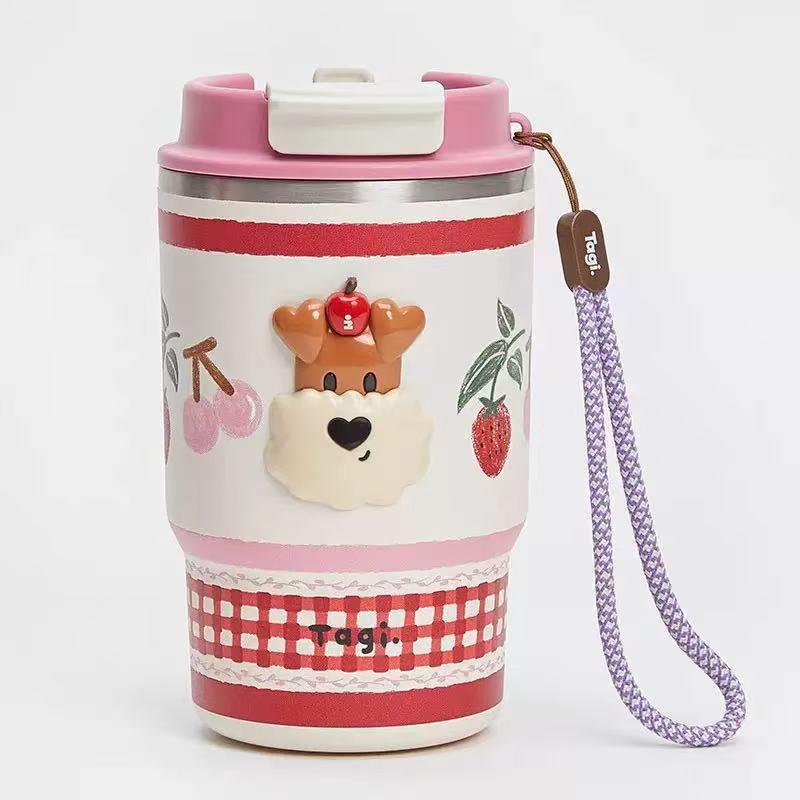 Popcorn Tragbarer Isolierbecher mit Doppeltrinkhalm Edelstahl