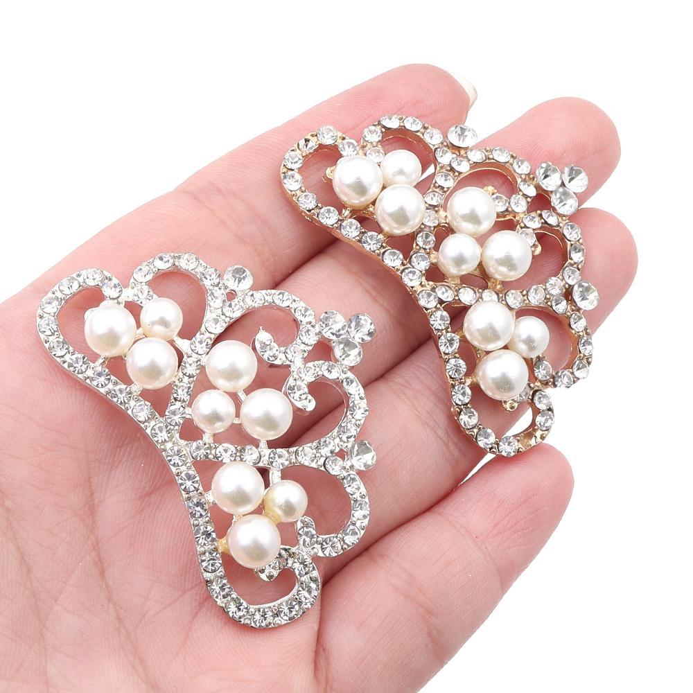 2Pcs Pearl Rhinestone Applique Patches Multi-shape Jewelry Alloy Beads for Clothes Decorate DIY Crafts Hair Clip Button Ornament