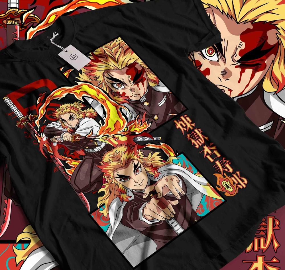 

Kyojuro Rengoku T-Shirt Slayer Demon Vintage Anime Manga Horror Shirt All Siz576 S