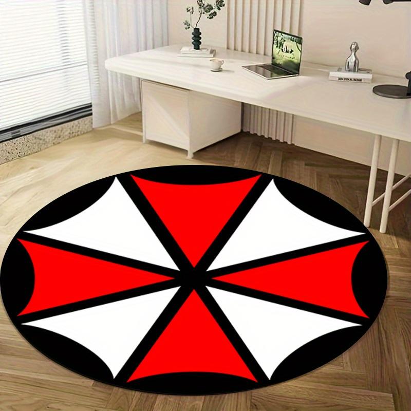 1pc Home Office Outdoor Gift Circular Rug Red White Black Umbrella Logo Design Carpet Mat Round Area Rug for Bedroom Living Room Non-Slip PadRC2817