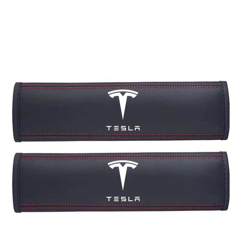 

Car Sticker 2025 New Tesla 2Pcs Leather Car Seat Safety Belt Shoulder Protection Cover For Tesla Model 3 Model S X Model Y Roads