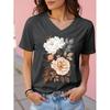 Womens V-Neck Short Sleeve T-Shirt With Leopard Print 3D Effect Colorful Ink Loose Fit Casual Office Wear