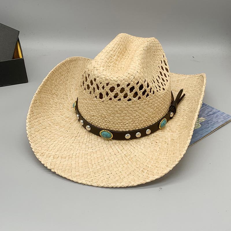 Men Women's Summer Hat Woven Printed Belt Sun Hat Cowboy Cowgirl Straw Hat for Women Cowboy Hat Shapeable Brim Beach Hat Cowgirl