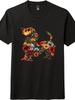 Unisex Vintage Rebell Haustierliebhaber T-Shirt - Kräftiges Florales Dackel Lässiges Grafik-T-Shirt
