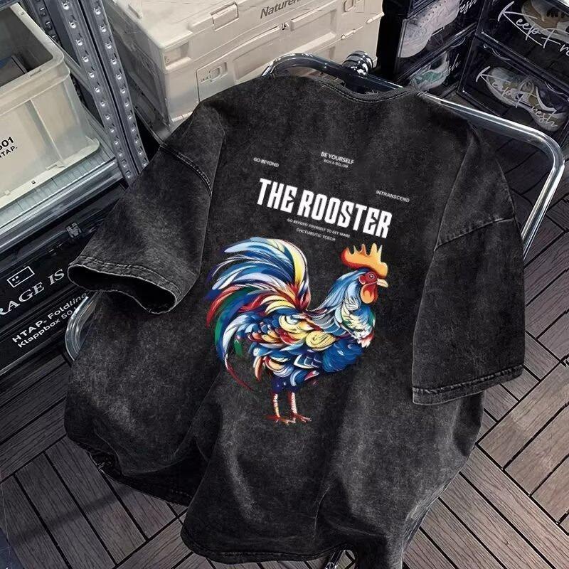 Men's High Street Casual Hip Hop Rock T-shirts Vintage Washed Distressed Short Sleeve T-shirts Base Shirt