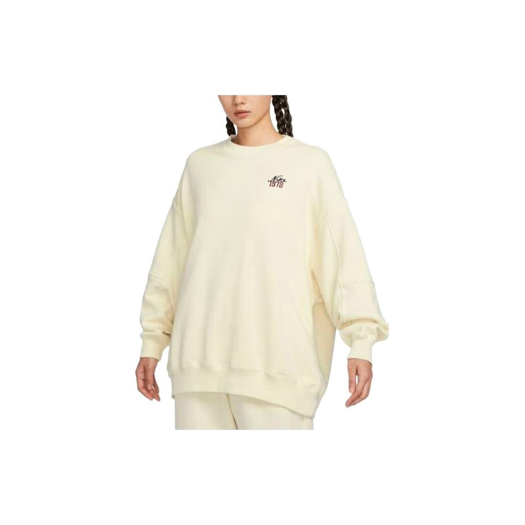 Nike Gładki sweter z okrągłym dekoltem, casualowa bluza damska, beżowy FV8444-113