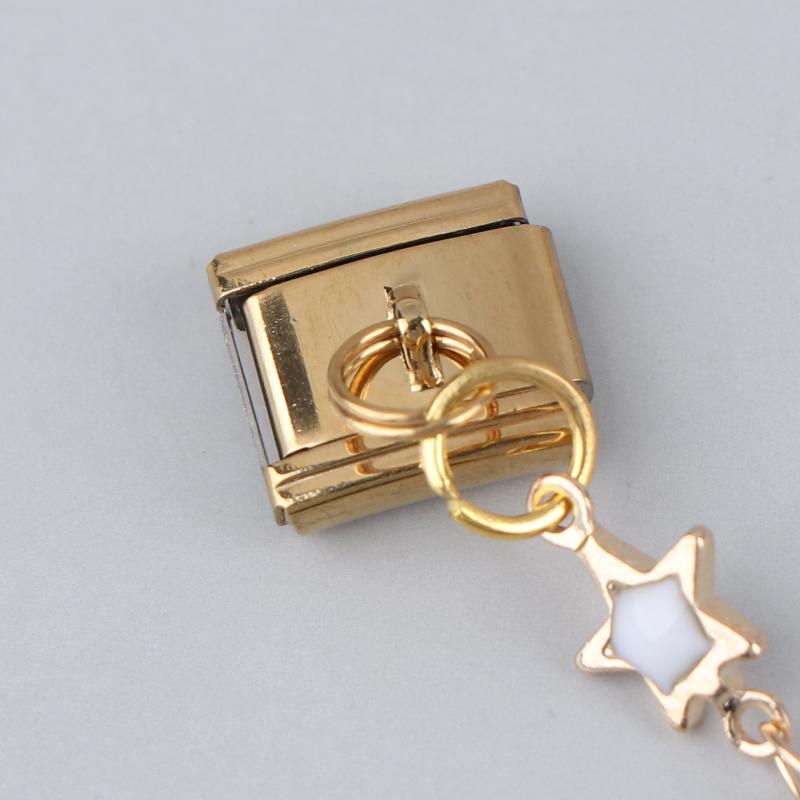 Stainless Steel Cherry Heart Star Gold Color Tassel Chain Italian Charm Links Fit 9Mm Bracelet Diy Making Jewelry Accessories