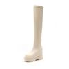Fashion 11CM Microfiber Leather Platform Wedge Knee High Booties Women Autumn Slip On Spring Chimney Hidden Heels Over The Shoes