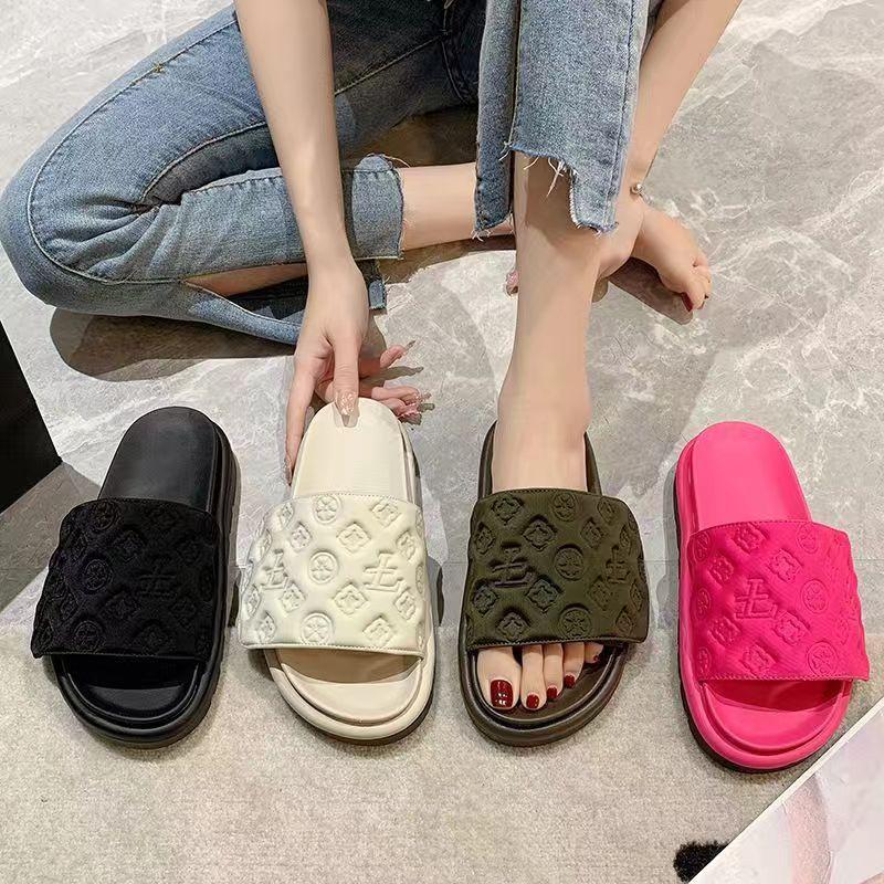Women Magic Tape Flat Slippers 2024 Summer New Luxury Brand Platform Sandals Ladies Height Increase Flats Shoes Zapatos De Mujer