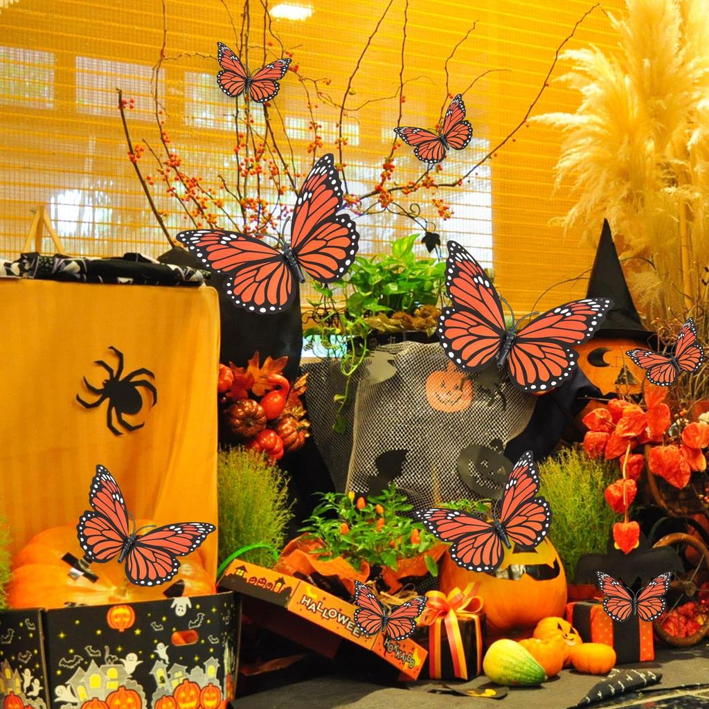 1-2Sets 3D Artificial Monarch Butterfly Realistic Vivid Colorful Stunning Beautiful Day of Dead Halloween Home Party Decorations