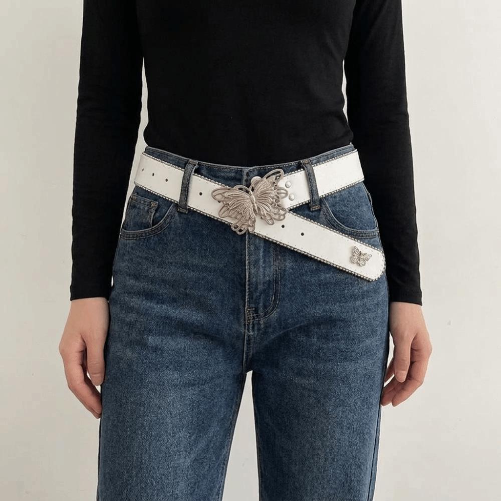 Y2k Butterfly Belt Korean Style Female Cummerbunds Retro Metal Buckle Belt  Decorative Jeans