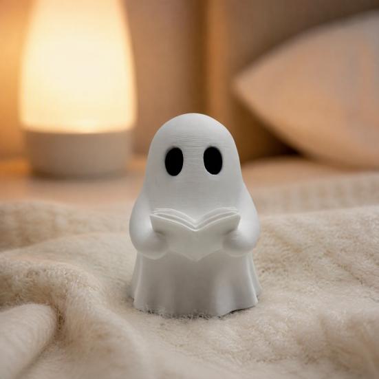 3D Printed Spooky Ornaments Halloween Mini Ghost Reading Book Ornament, Cute Little Small Statues for Desks Figurine, Durable PLA Creative Bookshelves