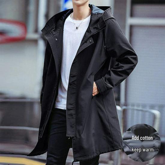 Men's British-Style Mid-Length Trench Coat: Korean Trendy Spring/Autumn Thick Jacket for High-End Winter Feel
