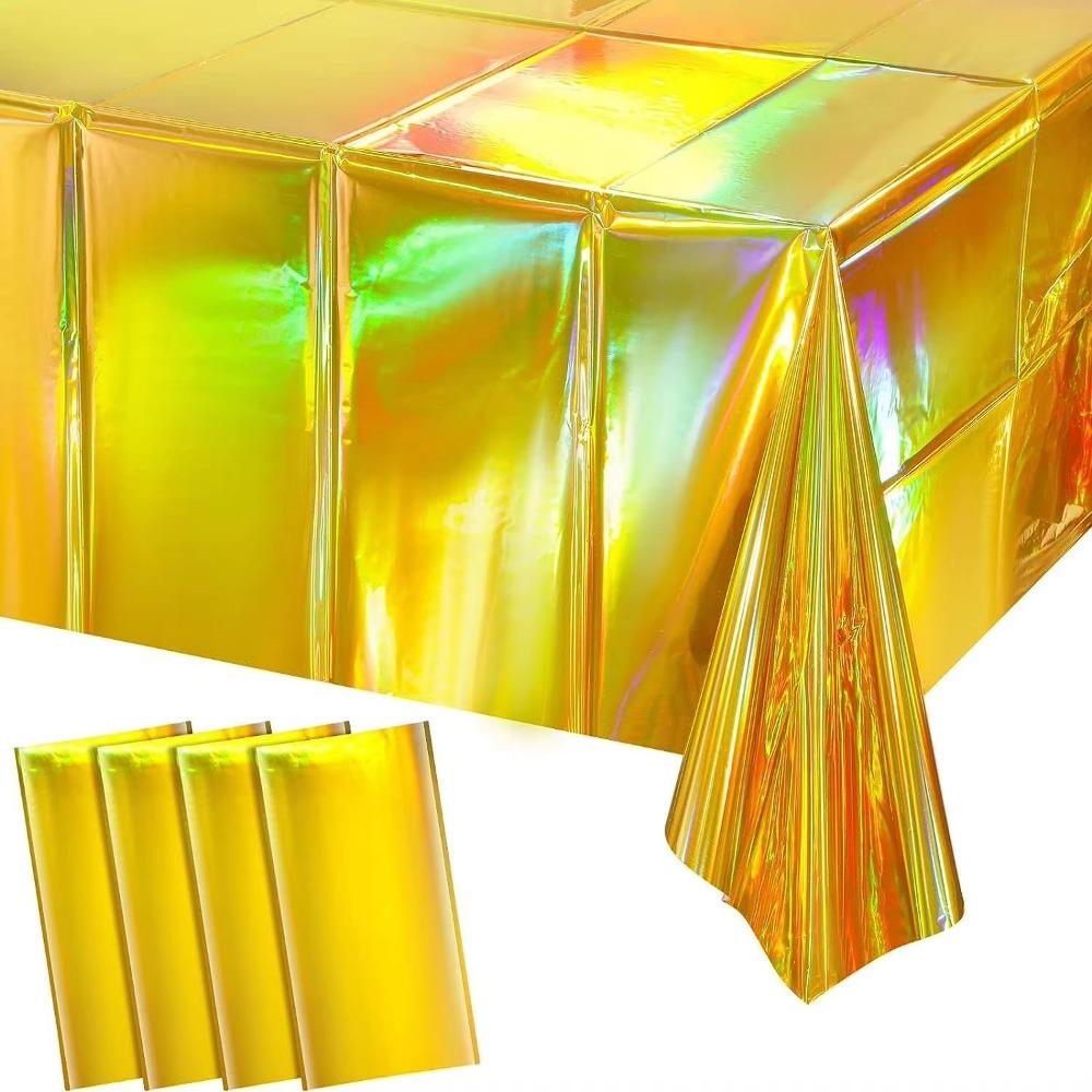 Foil Metallic Rectangle Table Cover Shiny Disposable Table Cloth  For Birthday Wedding