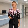Women's Floral Print V-Neck Scrub Top with Pockets and Side Slits Three-Quarter Sleeve