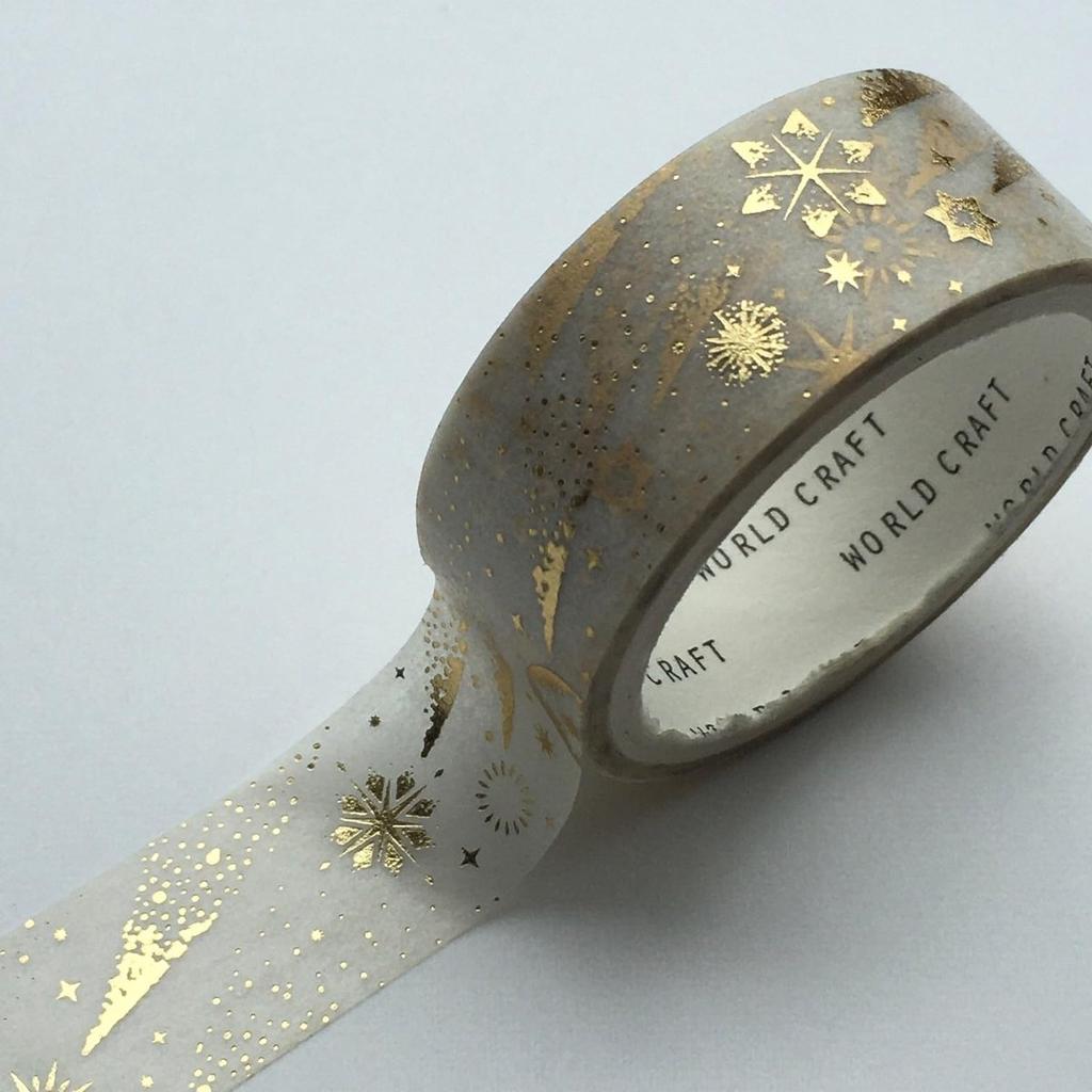 World Craft Washi Tape Glittering Shooting Star Gold Foil Masking Tape 15mm x 5m KRMT15-013 Japanese Stationery for Journal Planner Scrapbook