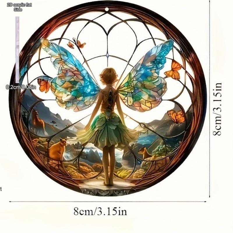 Classic Acrylic Enchanted Forest Fairy Sun Catcher - Stained Style Wall Hanging Decor Perfect for Porch, Room, Garden