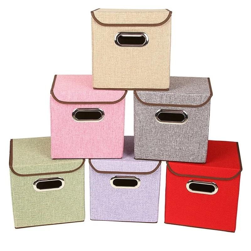 Square Folding Cotton Linen Clothing Storage Box Large Wardrobe Rectangle Bin Organizer with Cover Portable Container
