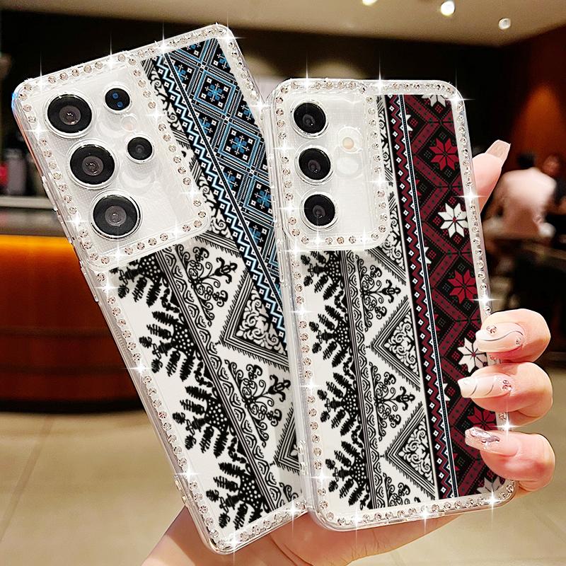 Vintage Totem Print Case For Samsung Galaxy A56 A55 A54 A36 A15 A16 A26 5G S25 Edge S24 S22 Ultra S23 FE Diamond TPU Phone Cover