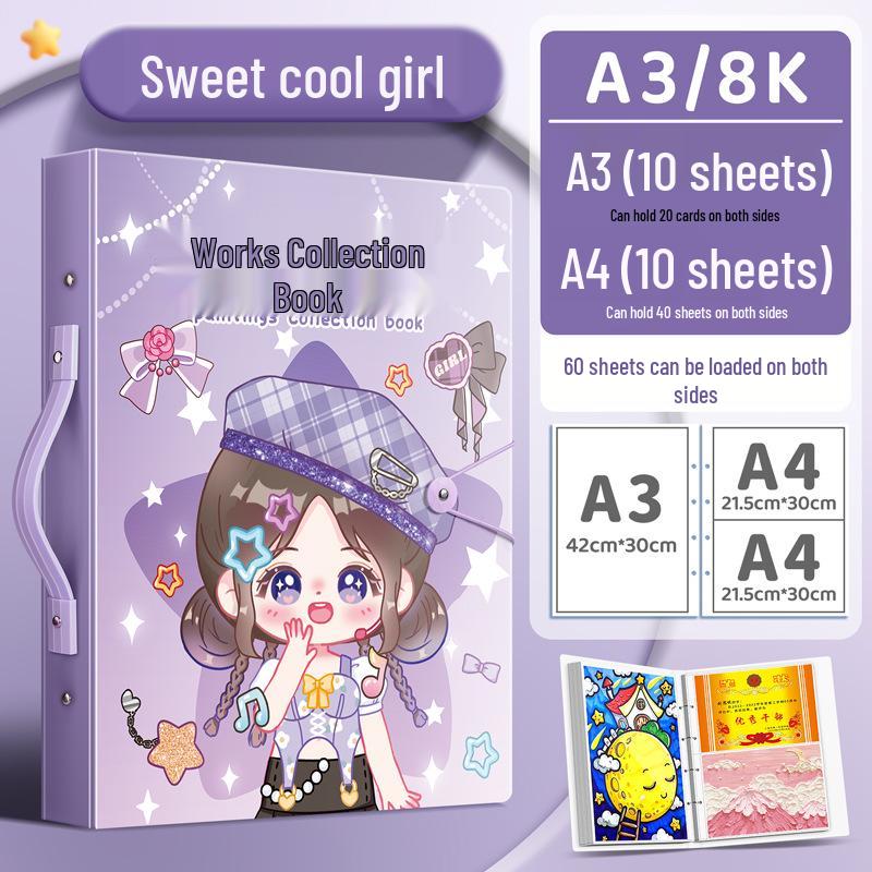 Kaba Bear A3 Portfolio Album: Children's 4K/8K Open Drawing Folder and A2 Sketchbook for Storing and Displaying Artwork