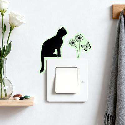 5 Stück/Set Leuchtender Katzen Schalteraufkleber Selbstklebend Abnehmbar Wasserdicht PVC Im Dunkeln leuchtendes Kätzchen Wandsteckdose Dekoration Aufkleber