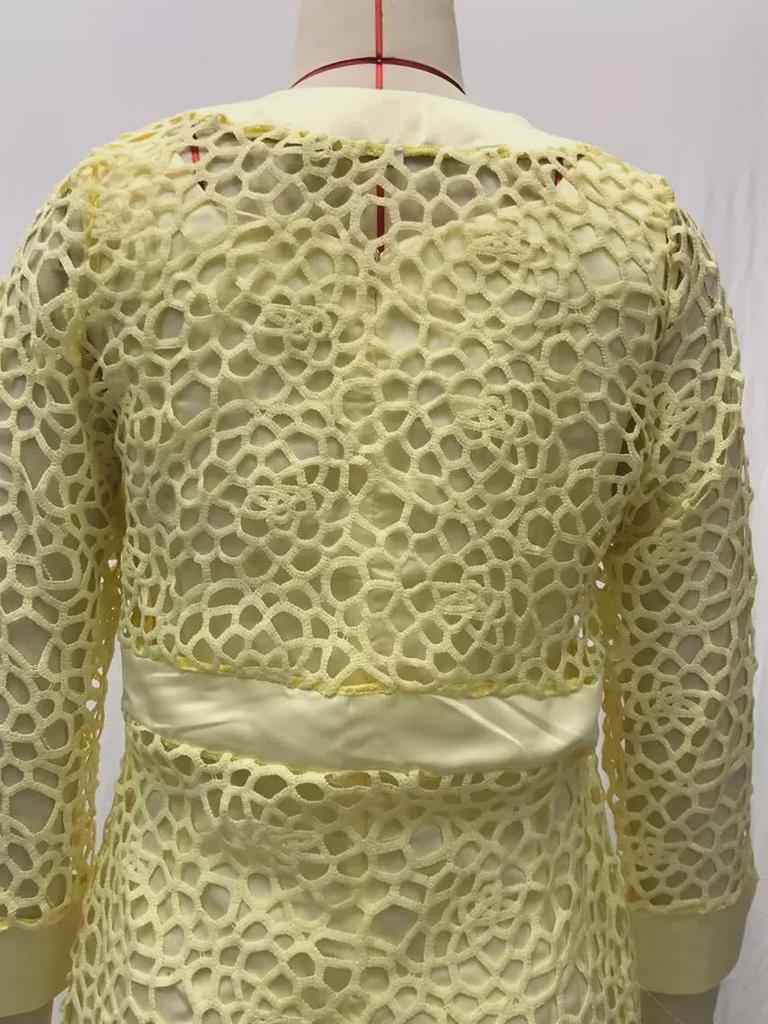 Conjunto de Vestido Cárdigan de Encaje Colorido para Mujer 2025 - Incluye Dos Abrigos