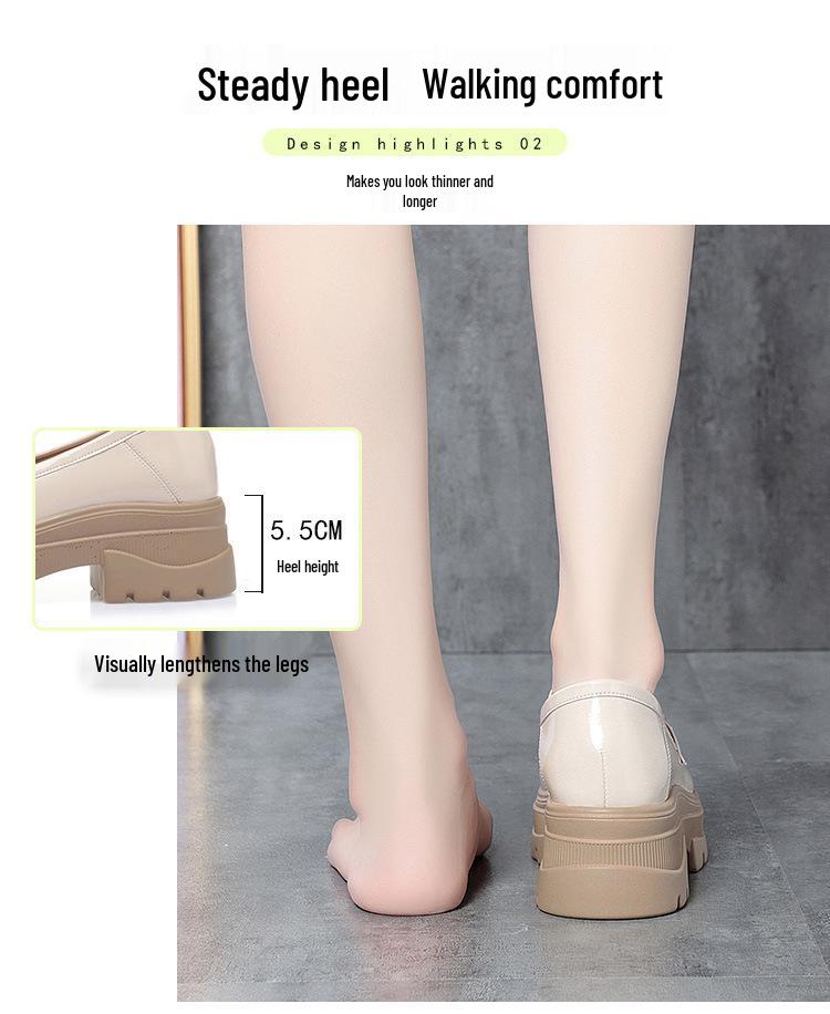 2023 Damen Loafer mit dicker Sohle: Weiches Leder, Klobige Absätze, Britischer Stil, Frühling/Herbst, Weiß