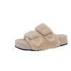 Double-button thick-soled fluffy slippers for women's 2025 autumn and winter new models, high-end external wear, fashionable open-toed external wear,
