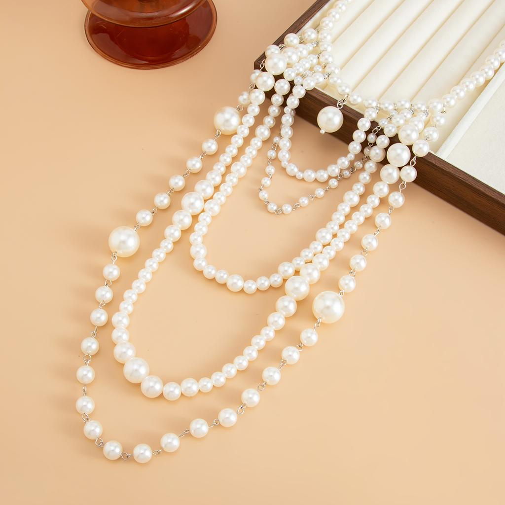 Ingemark Boho Luxury Multi-Layer Imitation Pearls Pendant Necklaces Women Exquisite Silver Color Chain 2026 New Year Jewellery