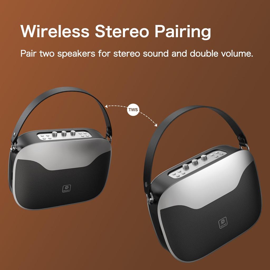 DOSS SoundBox H100 Bluetooth Speaker 50W Output High Volume Dual DSP Technology 24 Hour Playback Wireless Bluetooth Connection Compatible with Memory