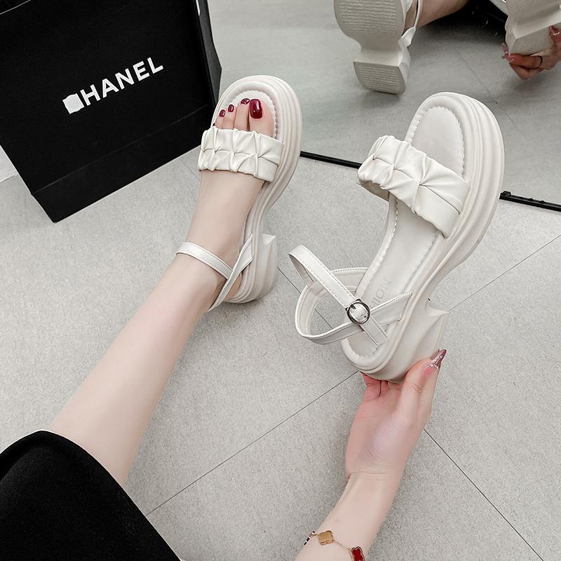 Fashion 2025 Summer New Women's Sandals Bow Thick Bottom Sand Dragons Roman Shoes Wind Matching Dresses Outer Wear Women's
