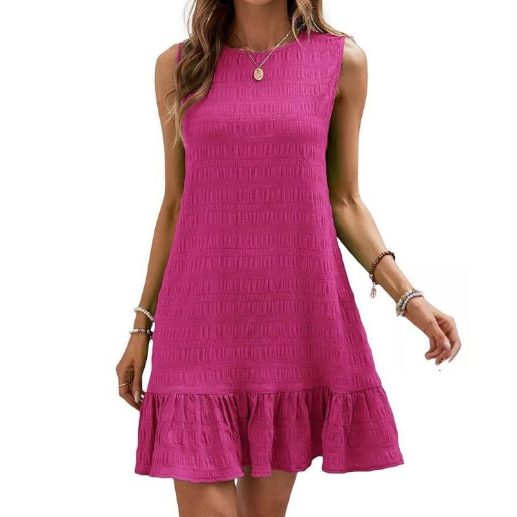 Dámské letní bez rukávů s vysokým pasem áčkového střihu mini šaty jednobarevné plisované jarní ležérní