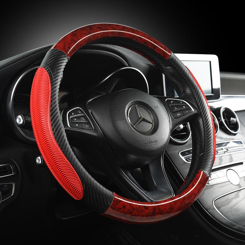 Steering Wheel Cover with Wood Grain & Carbon Fiber Trim for Volkswagen Sagitar & Magotan