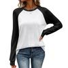Women's Casual Color-Block Raglan Long Sleeve Top with Round Neck