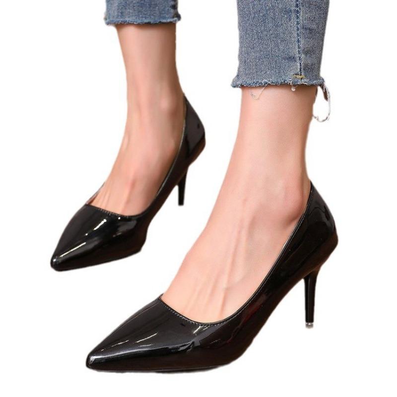 Summer new large-size fashion single shoes pointed head shallow mouth high heels patent leather stiletto women's shoes