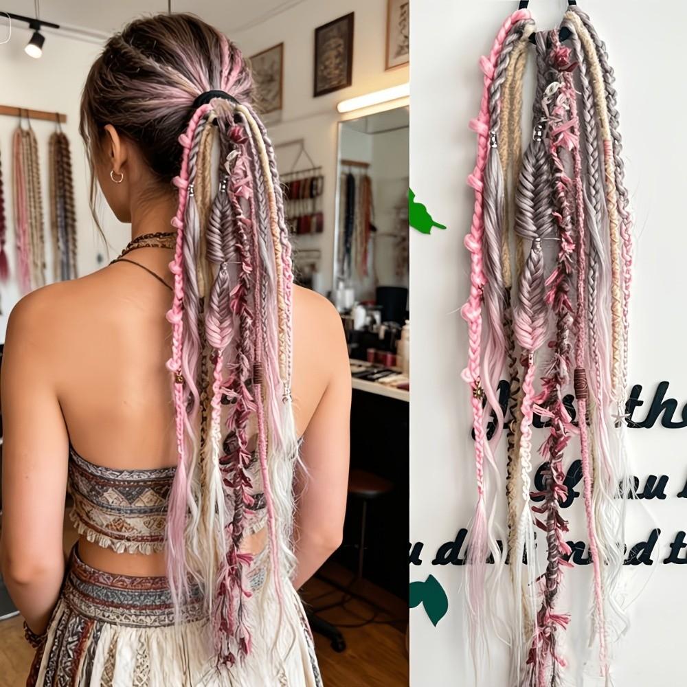 Ombre Textured Dreadlock Ponytail 24Inch Twist Braid Hairpiece Women's Braided Wigs for Women