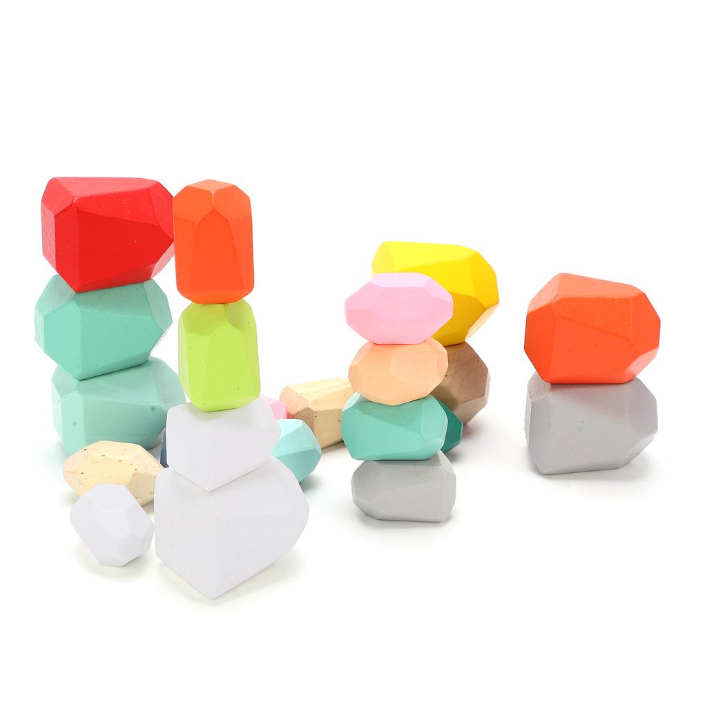 Kids Wooden Stacking Stones Colored Stone Blocks Educational Preschool Learning Toys22 Pcs