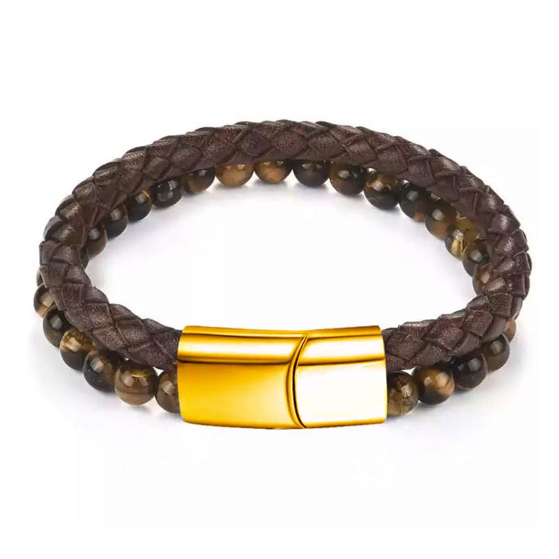 Men Bracelet Rope Stainless Steel Magnetic Natural Stone Leather Beaded Braclet Volcanic Stone bracelet bangles Chain Gift