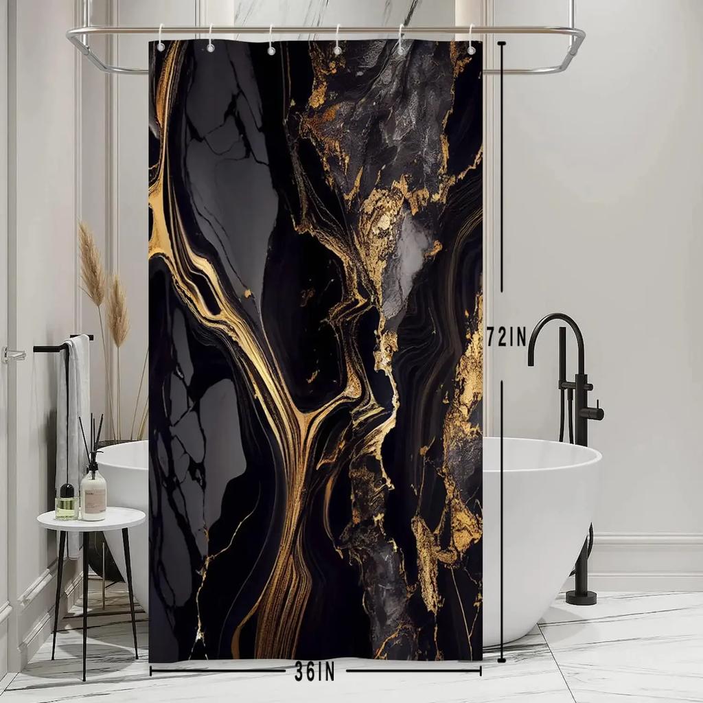 Blue Shower Curtain, Marble Shower Curtain for Bathroom Stall RV Watercolor Abstract Waterproof Fabric Shower Curtain Set