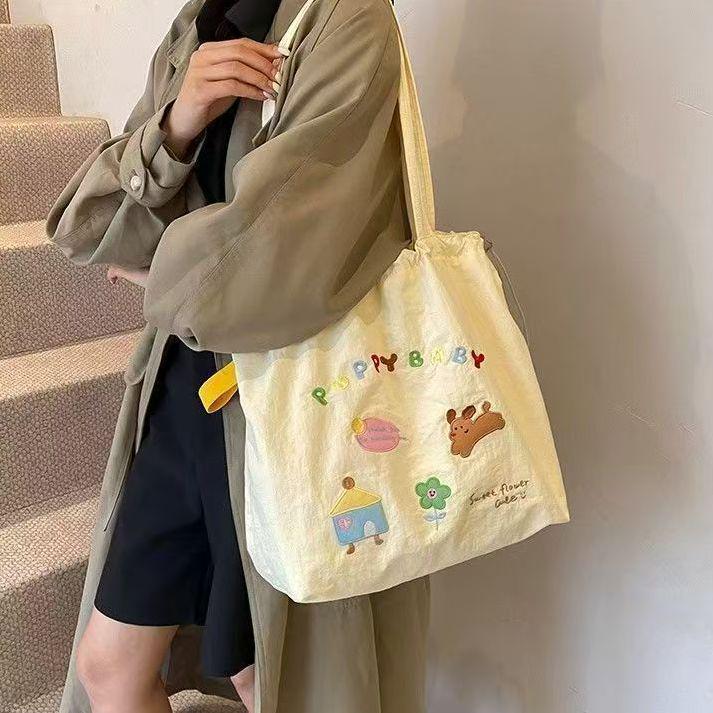 

Large Cartoon Canvas Shoulder Bag - Versatile Tote for Women & Students