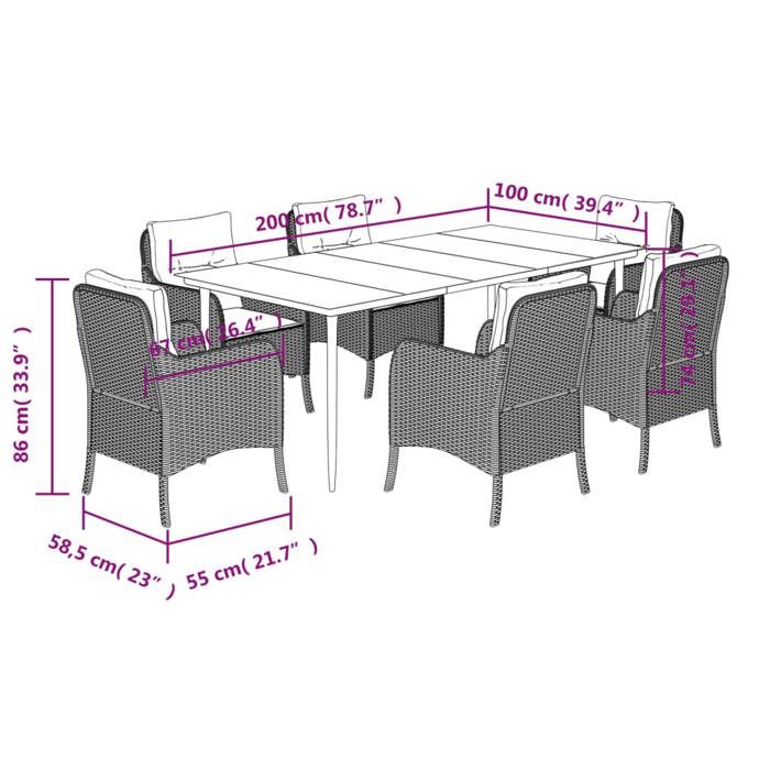 VidaXL Ensemble à Manger de Jardin avec Coussins 7 pcs, Chaises et Table de Patio, Meubles de Terrasse, Moderne, Marron 3211939