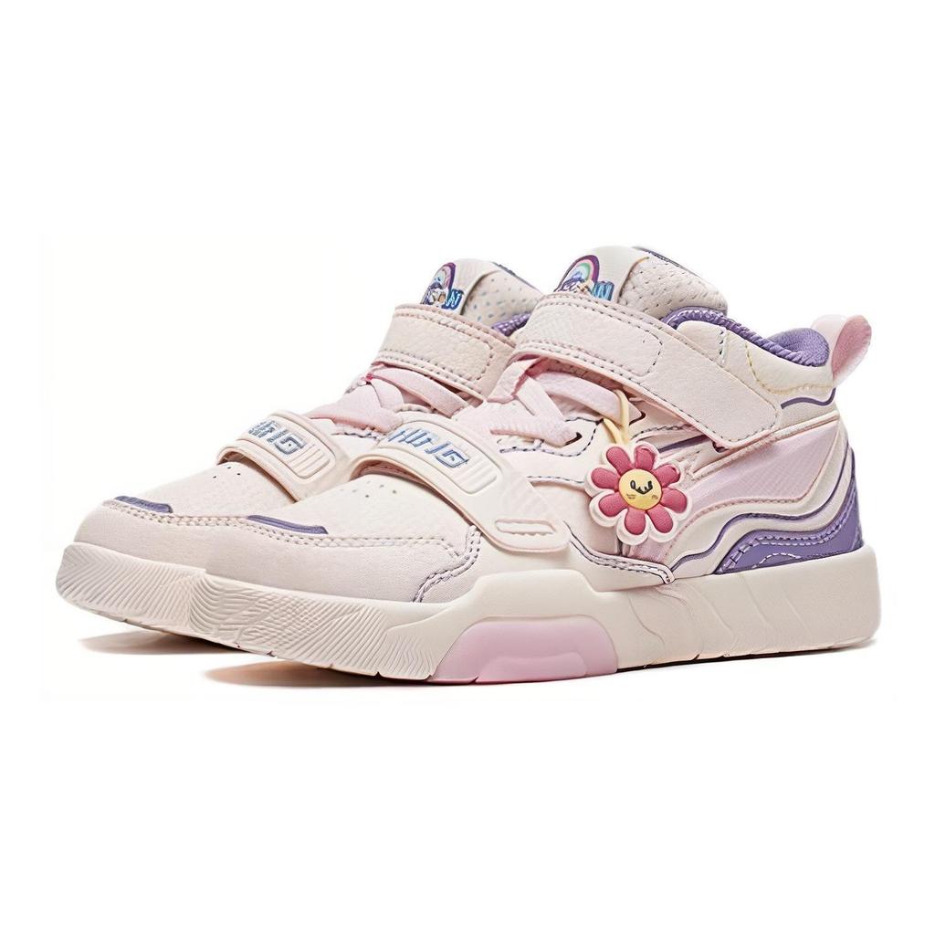 Li Ning Kids Comfortable Versatile Non-Slip Shock Absorbing Mid-Top Kids Skate Shoes Kids sneaker Pink Purple YKNT126-14
