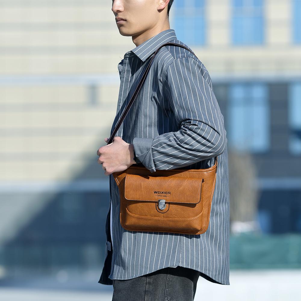 WEIXIER Men's Leather Sling Bag Crossbody Shoulder Bag Waterproof Messenger Waist Chest Bag Briefcase Travel Bag